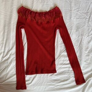Free People Scarlet Lace-Trimmed Top